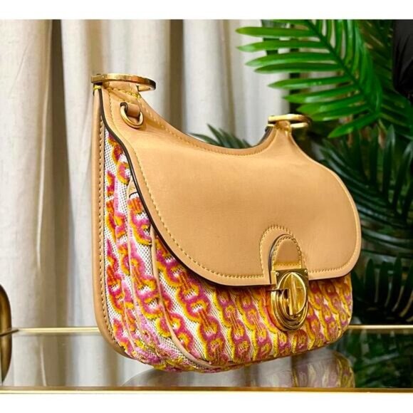 AUTHENTIC TORY BURCH TAN AND PINK AND ORANGE JAMES HANDBAG - Picture 5 of 12